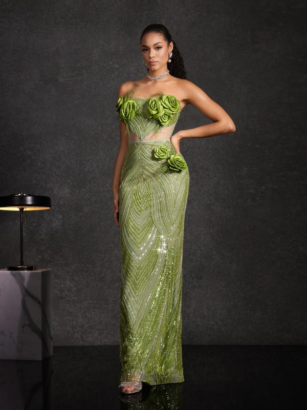 bayram strapless flower sequin maxi dress 14