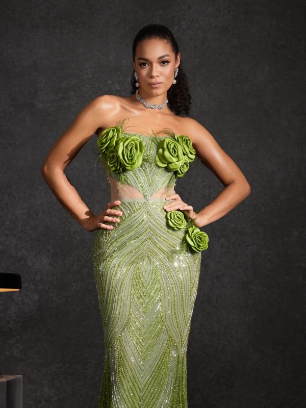 bayram strapless flower sequin maxi dress 15