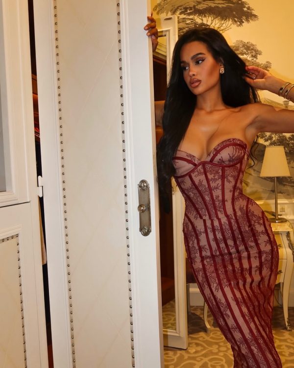 chalina strapless lace maxi dress in wine 18