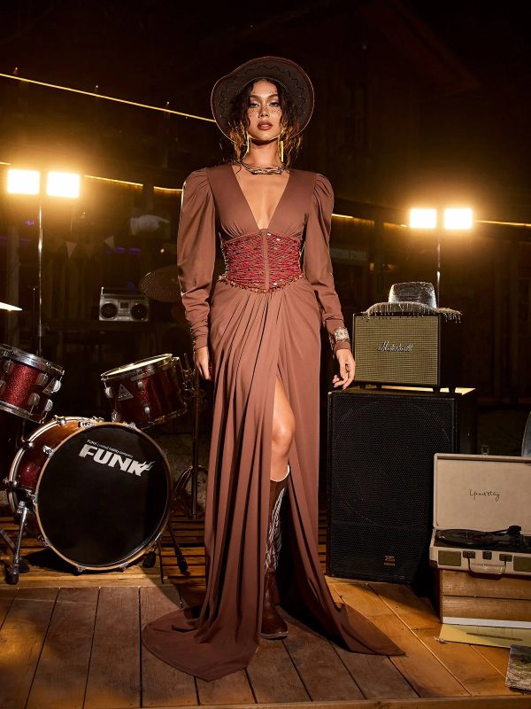 ciqala v neck beaded split maxi dress 12