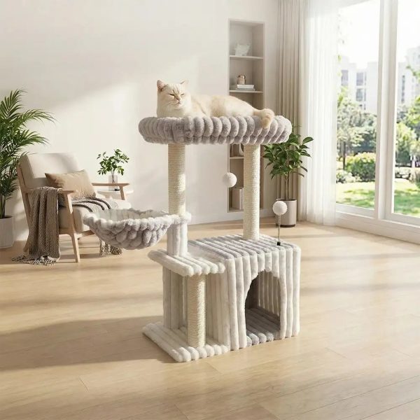 cozy fluffy one piece climbing frame cat scratching cat tree with condo 12