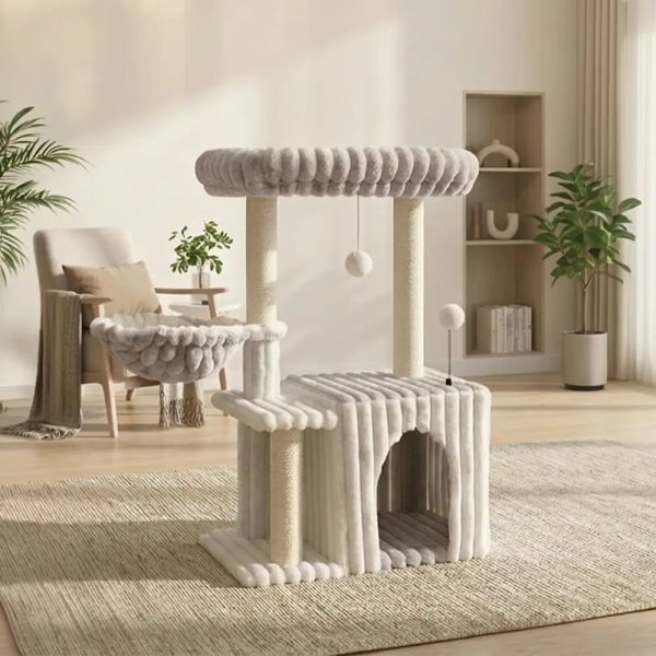 cozy fluffy one piece climbing frame cat scratching cat tree with condo 13