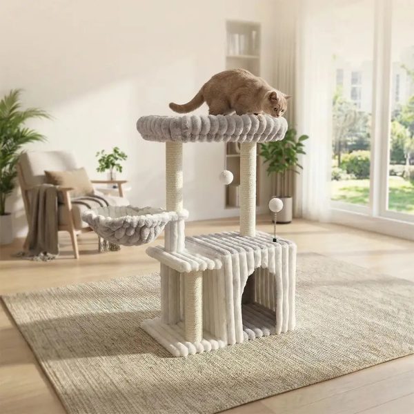 cozy fluffy one piece climbing frame cat scratching cat tree with condo 14