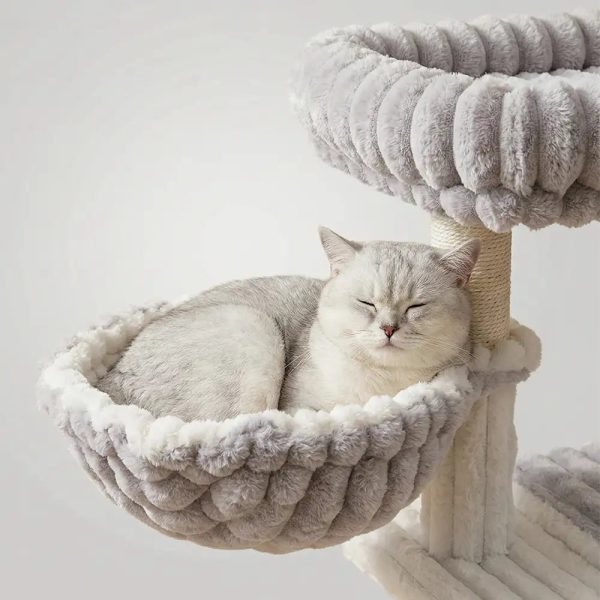 cozy fluffy one piece climbing frame cat scratching cat tree with condo 16