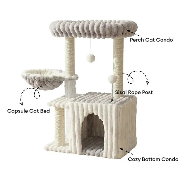 cozy fluffy one piece climbing frame cat scratching cat tree with condo 17