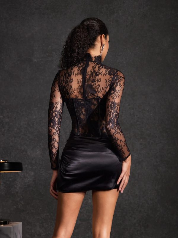 cynosure stand collar lace dress in black 16