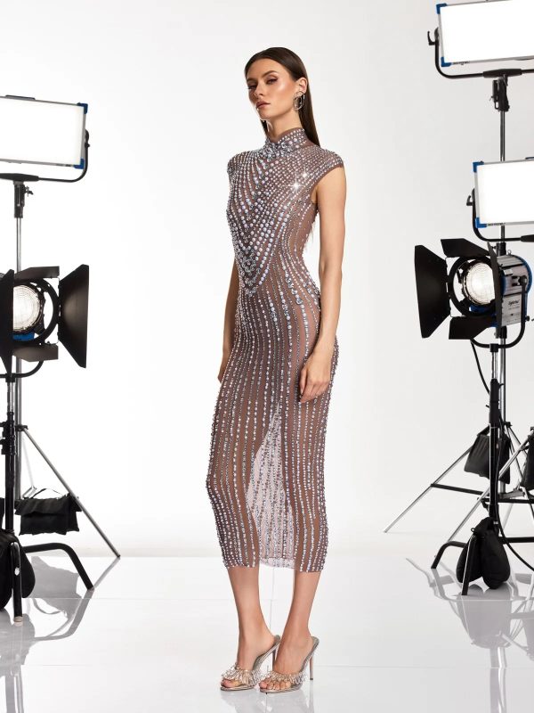 dallyce high neck crystal pearl mesh dress 14