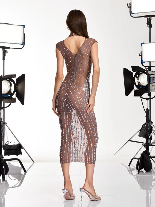 dallyce high neck crystal pearl mesh dress 16