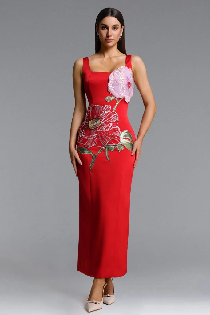 doryqor embroidered flower maxi dress in red 11