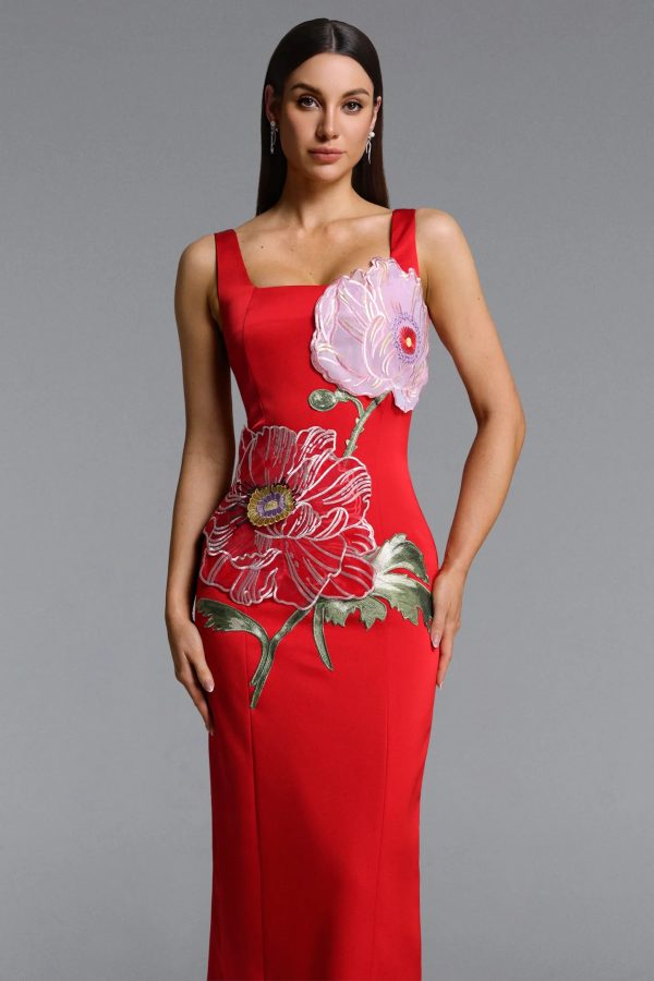 doryqor embroidered flower maxi dress in red 12
