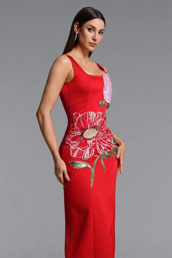 doryqor embroidered flower maxi dress in red 14