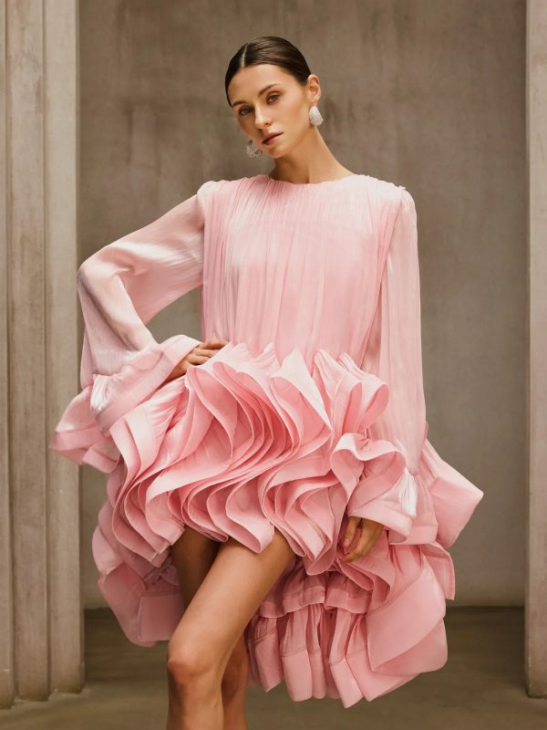 dotty flare sleeve tiered mini dress 13