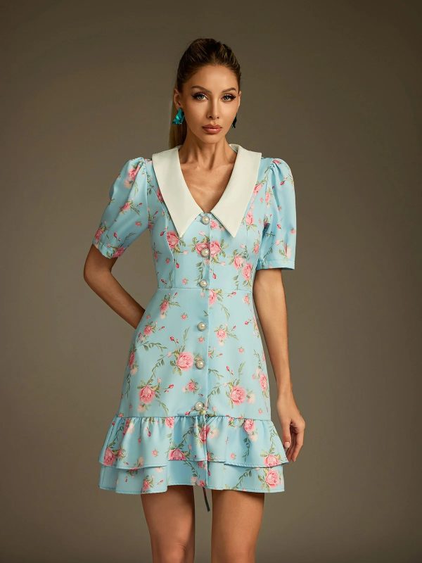 dyvalen v neck lace up floral dress in sky blue 13