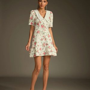 dyvalen v neck lace up floral dress in white 11 dyvalen v neck lace up floral dress in white 11