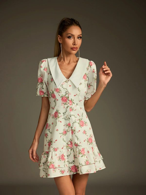 dyvalen v neck lace up floral dress in white 13