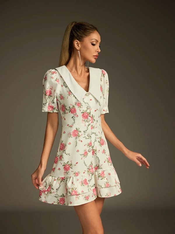 dyvalen v neck lace up floral dress in white 15