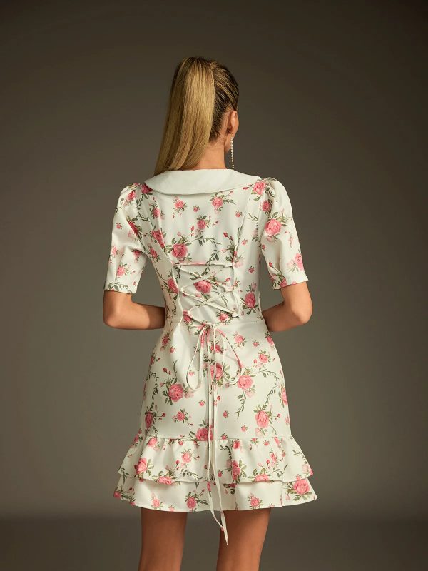 dyvalen v neck lace up floral dress in white 16