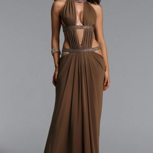 elaia halter ruched cutout brown maxi dress 11