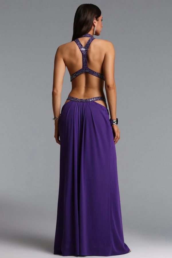 elaia halter ruched cutout purple maxi dress 16