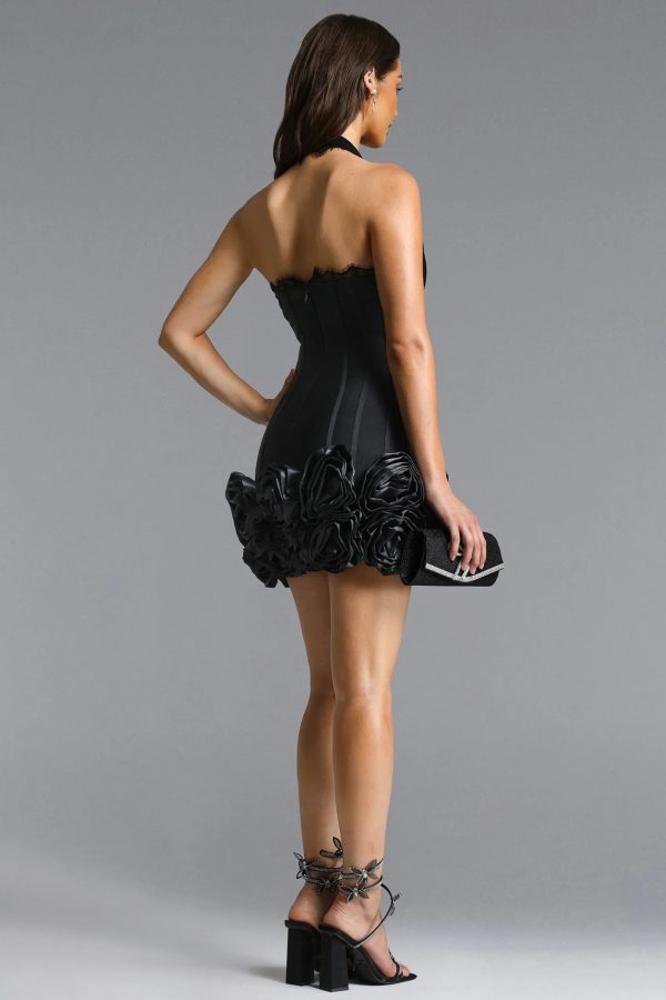 emanar halterneck flower bandage mini dress in black 16