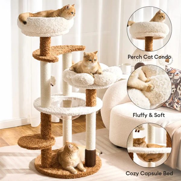 flower multi level cat tree with space capsule 12