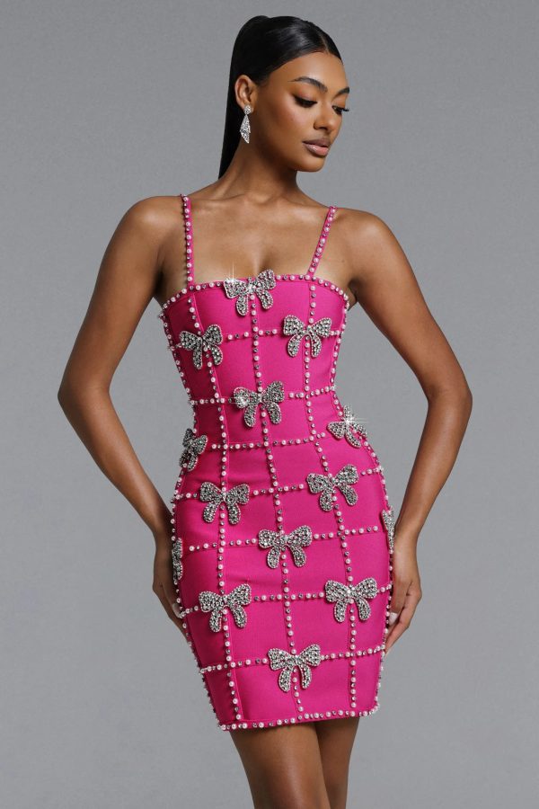 frances bow rhinestone bandage mini dress in pink 12