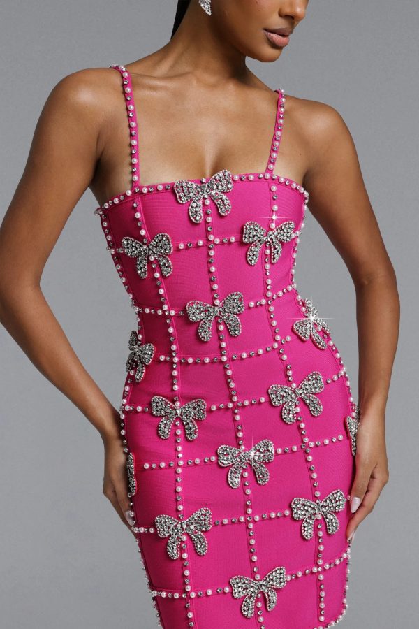 frances bow rhinestone bandage mini dress in pink 13