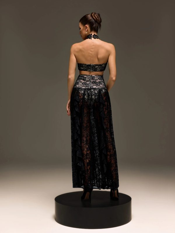 gavelyn halterneck cutout lace maxi dress in black 16