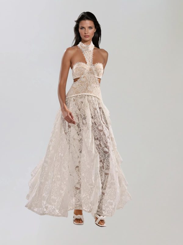 gavelyn halterneck cutout lace maxi dress in white 13