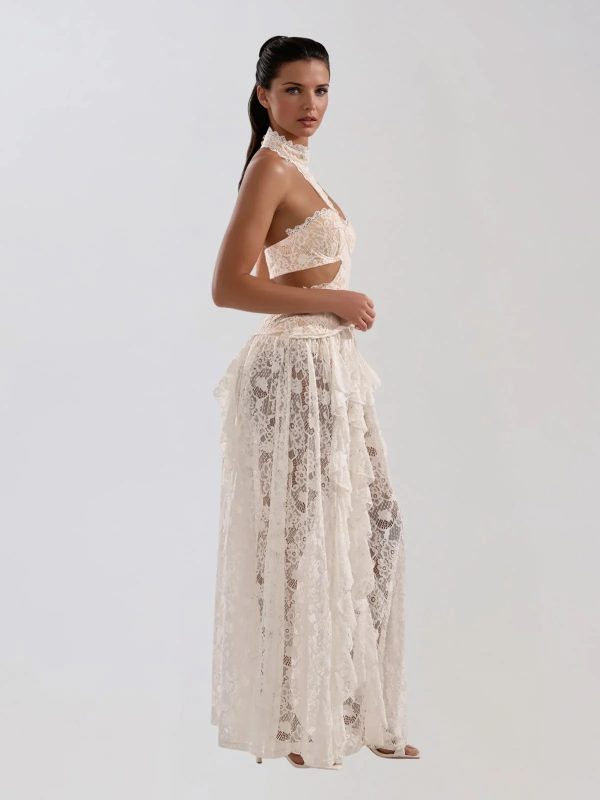 gavelyn halterneck cutout lace maxi dress in white 15