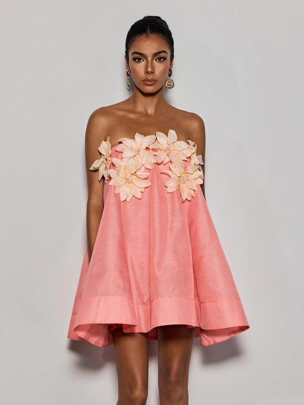gratho strapless flower mini dress in coral 16