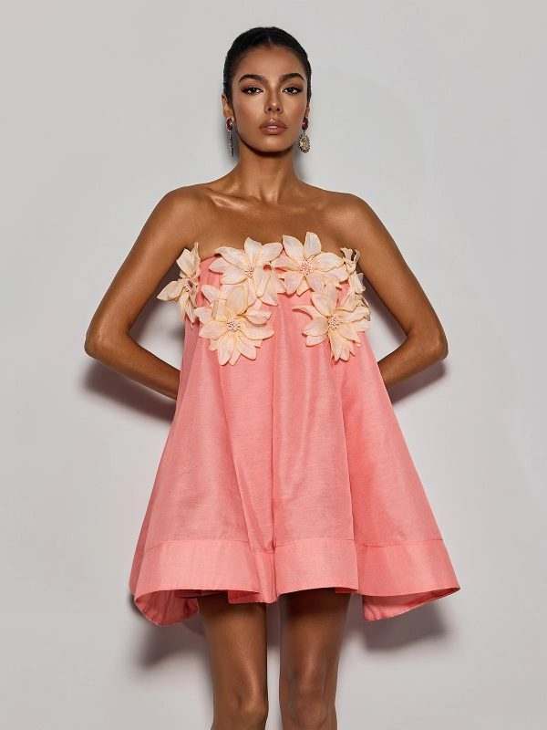gratho strapless flower mini dress in coral 19