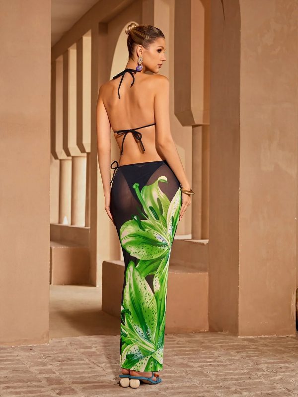 grynn floral bikini three piece set in green 16