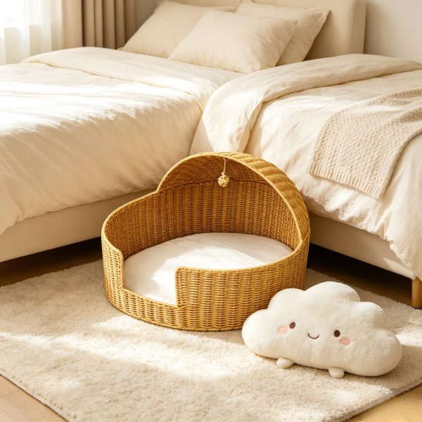 handwoven rattan pet bed with removable soft cushion 13