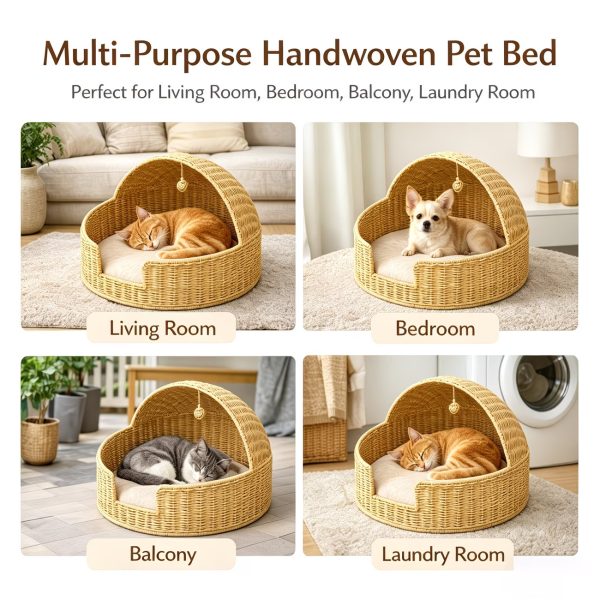 handwoven rattan pet bed with removable soft cushion 14
