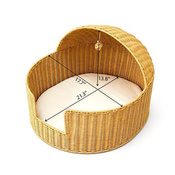 handwoven rattan pet bed with removable soft cushion 16