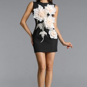 hzere sleeveless floral embroidered black mini dress 11