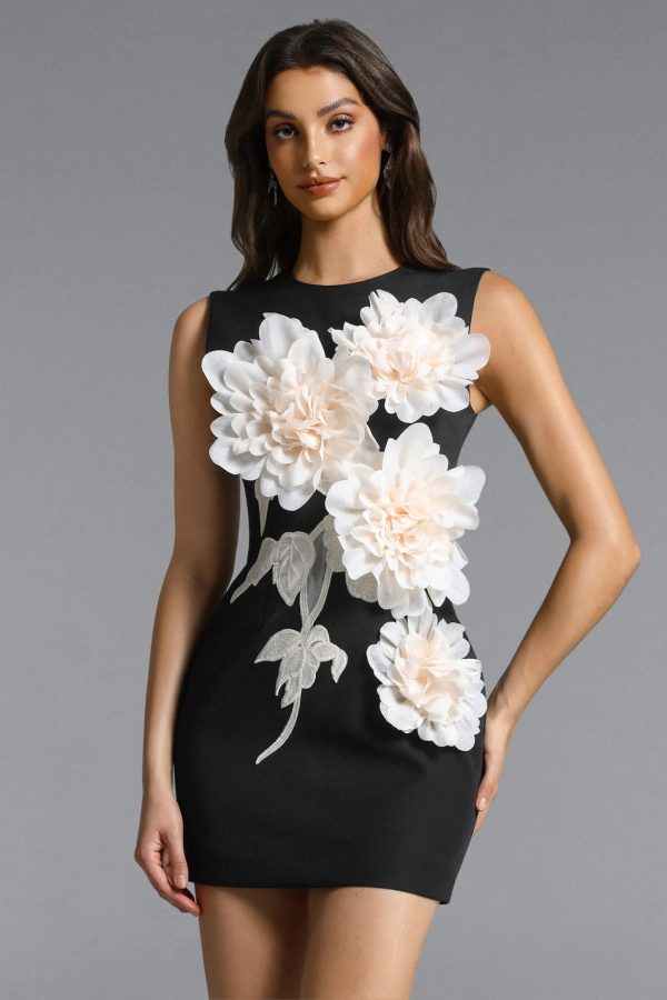 hzere sleeveless floral embroidered black mini dress 12