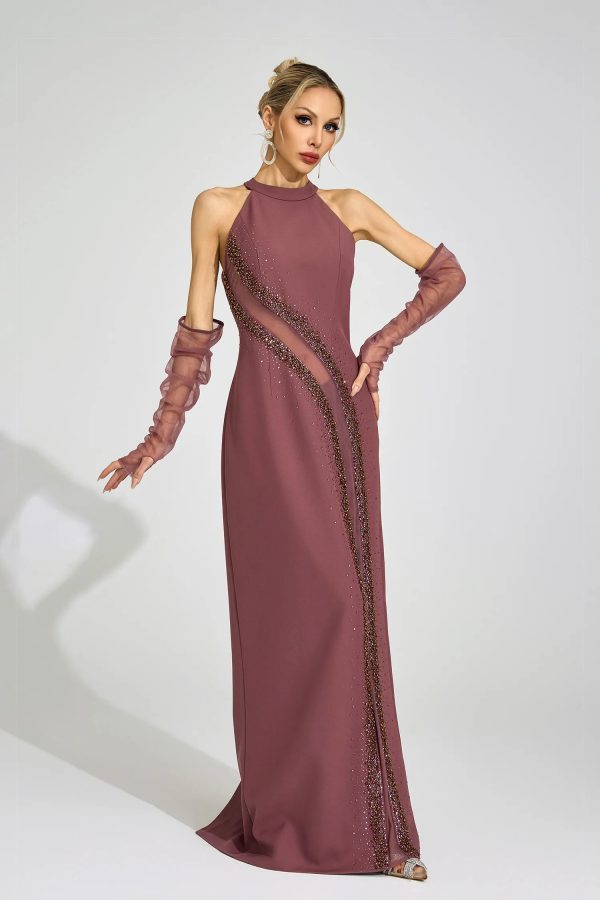 inga brown high neck maxi dress 12