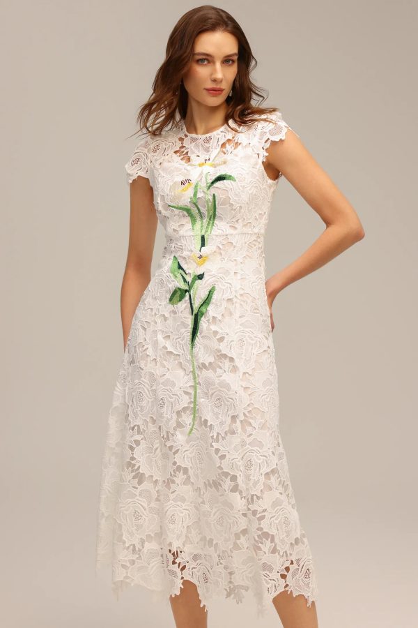 jenna short sleeve lace hollow out embroidery flower midi dress 12