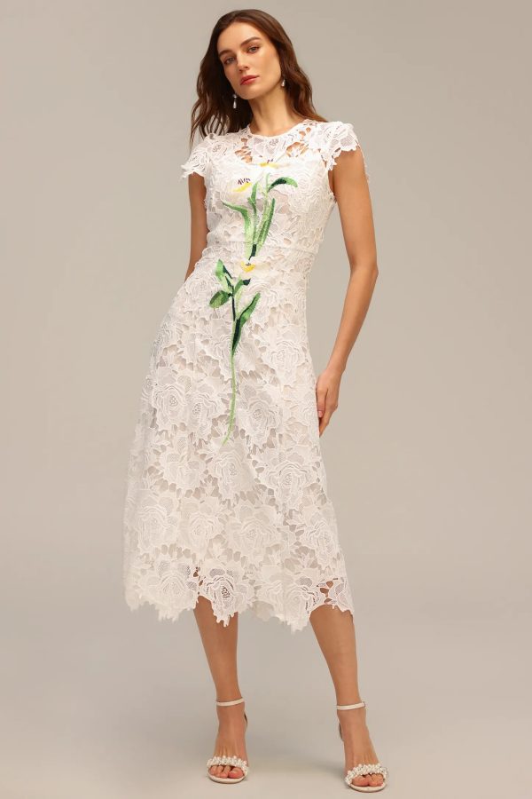 jenna short sleeve lace hollow out embroidery flower midi dress 14