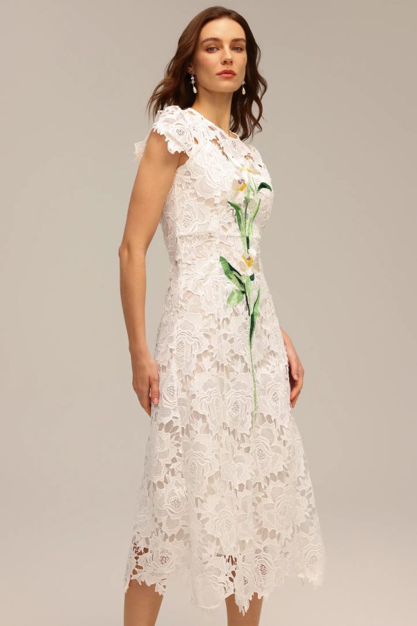 jenna short sleeve lace hollow out embroidery flower midi dress 15