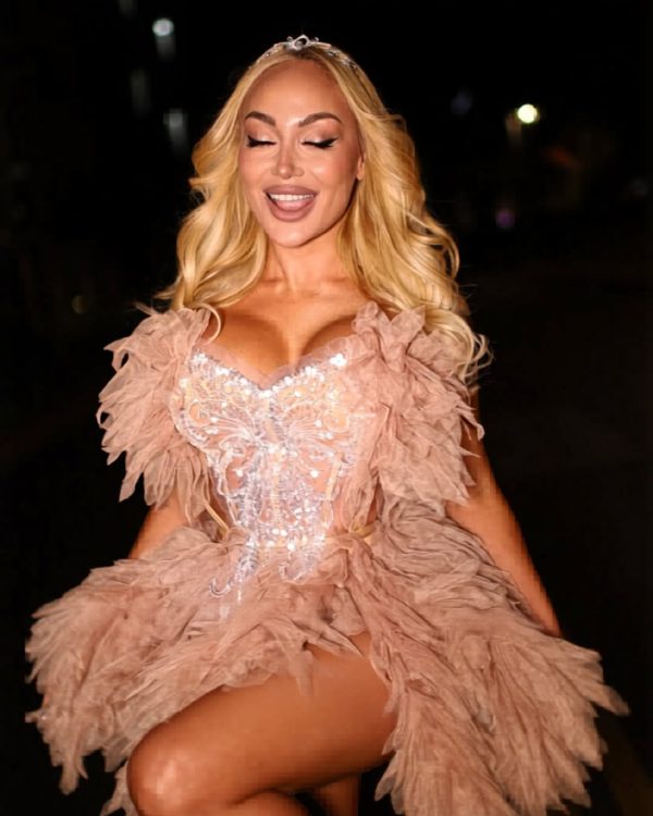 jolleen strapless embellished tulle skirt set in khaki 12