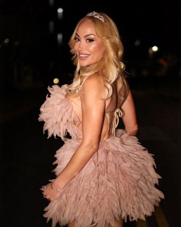 jolleen strapless embellished tulle skirt set in khaki 19