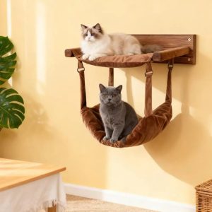 modern wooden double layer cat wall hammock 11