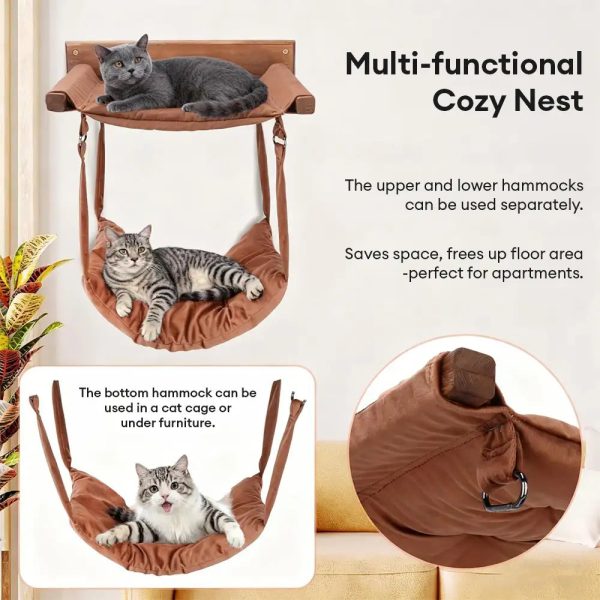 modern wooden double layer cat wall hammock 15