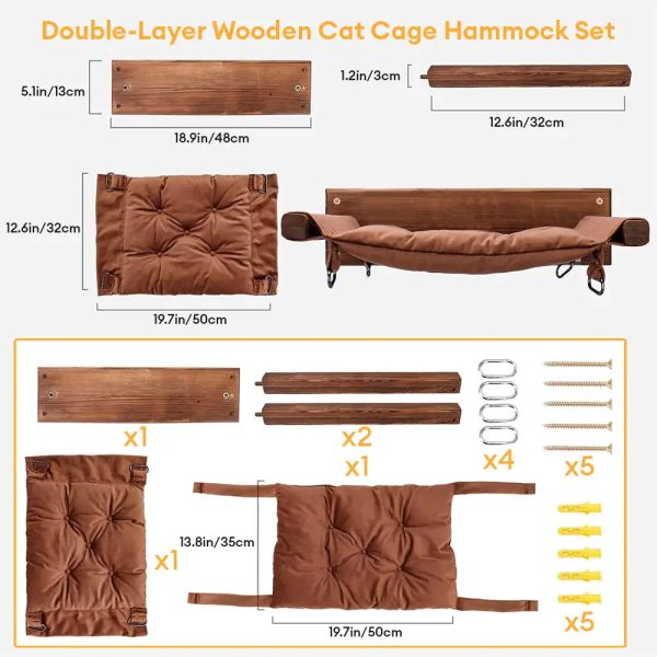 modern wooden double layer cat wall hammock 17