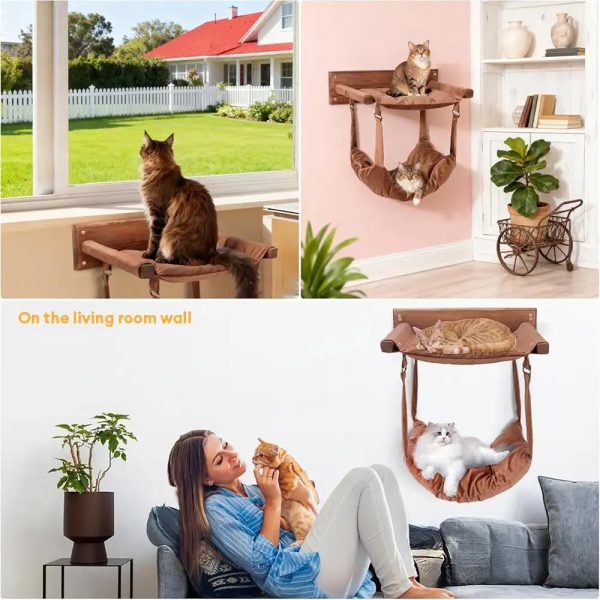 modern wooden double layer cat wall hammock 18