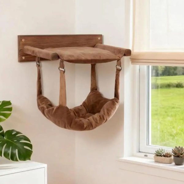 modern wooden double layer cat wall hammock 19