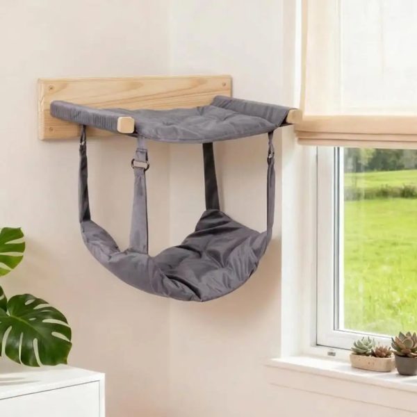 modern wooden double layer cat wall hammock 20